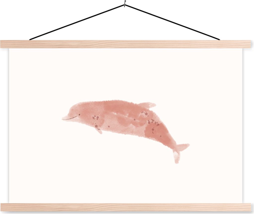 MuchoWow Textilposter Delfin - Tiere - Meer - Aquarell 120x80 cm mit holzfarbenen Rahmen - Aufhängeset