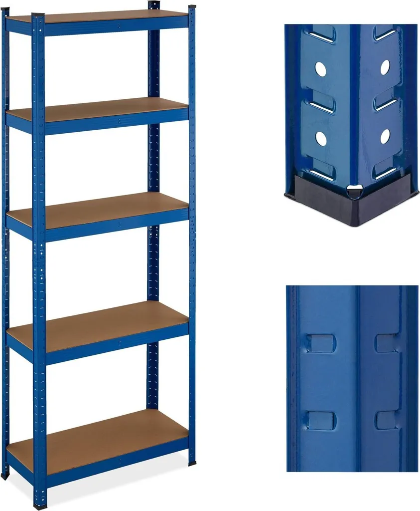 Étagère de rangement 5 plateaux bleue - Rayonnage atelier et garage