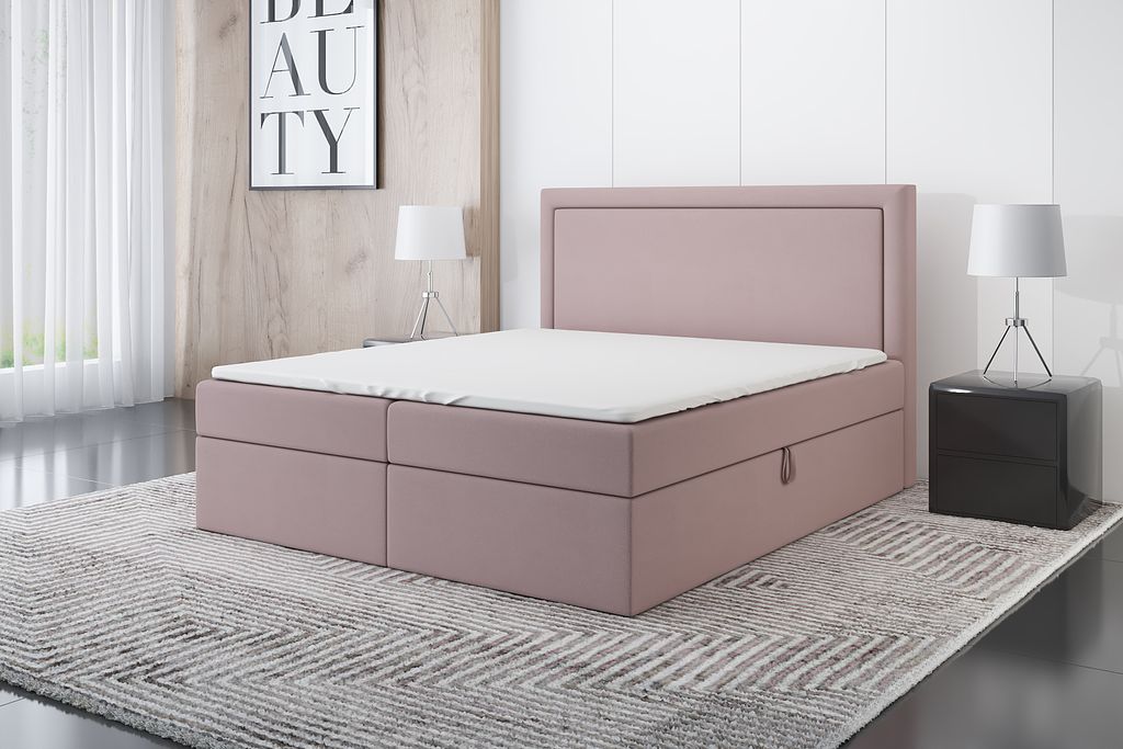 Boxspringbett FRODI 160 x 200 mit 2 Bettkästen, Bonell-Matratze und Topper. Farbe: Rosa
