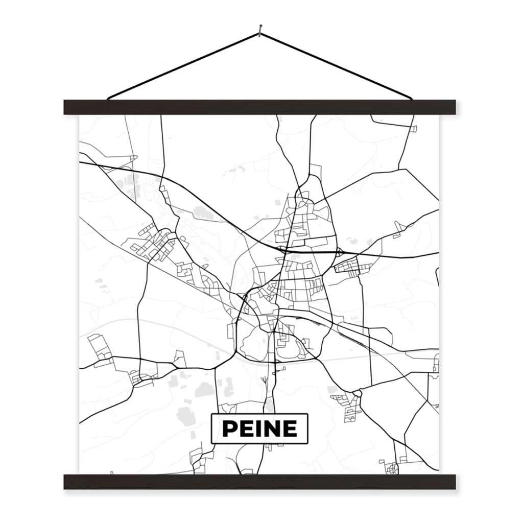 MuchoWow Textilposter Peine - Karte - Stadtplan 60x60 cm mit schwarzem Rahmen - Posteraufhänger