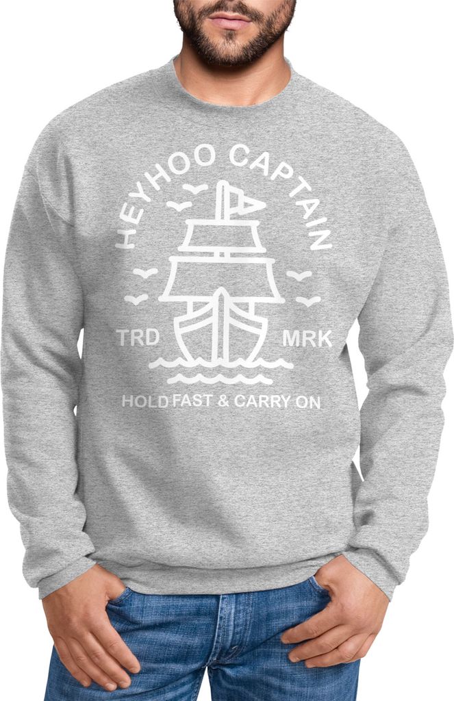 Sweatshirt Herren Schiff Kapitain Segeln Captain Rundhals-Pullover Neverless Anker grau S