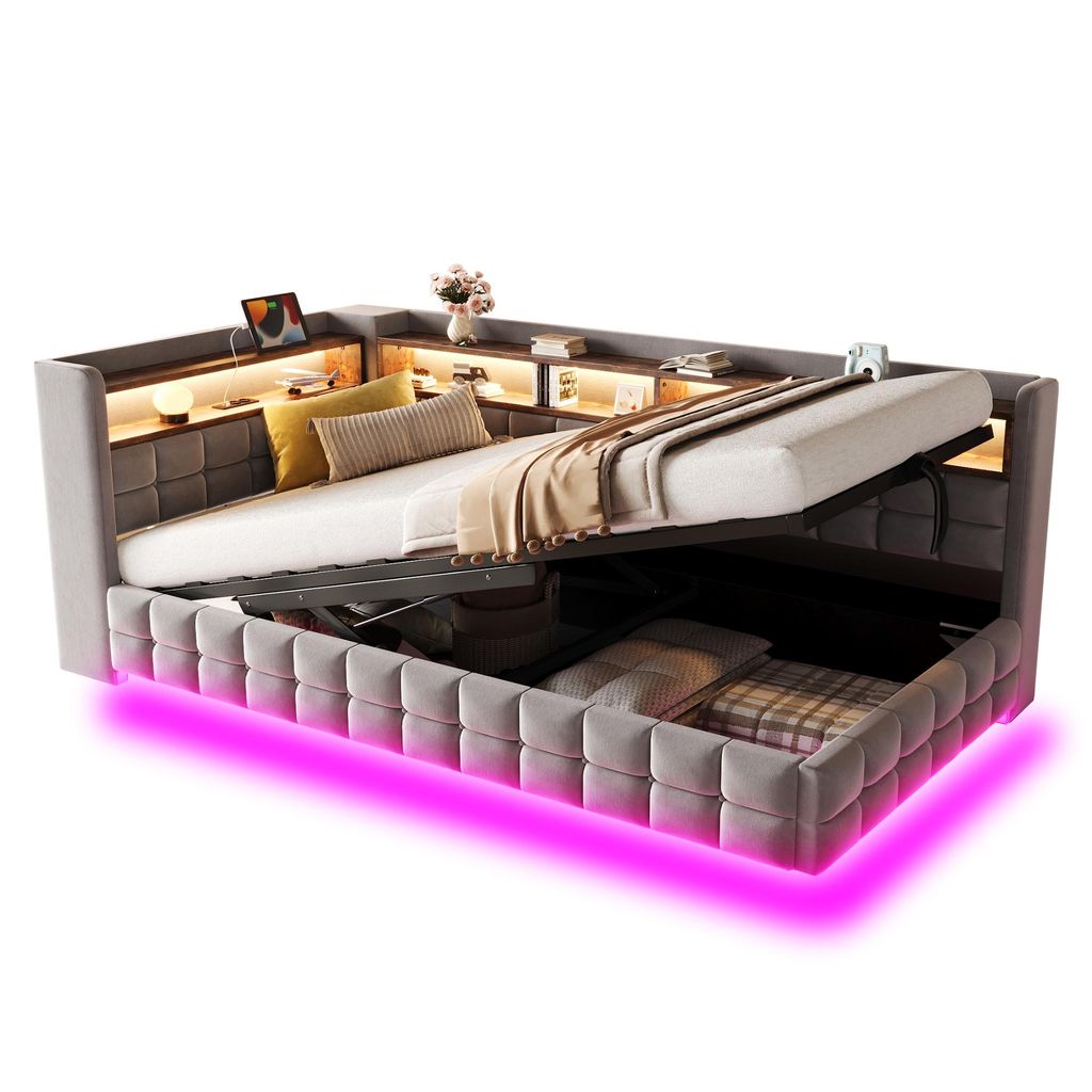 Merax Polsterbett Schlafsofa 90x200cm mit LED-Beleuchtung, Produktbild 