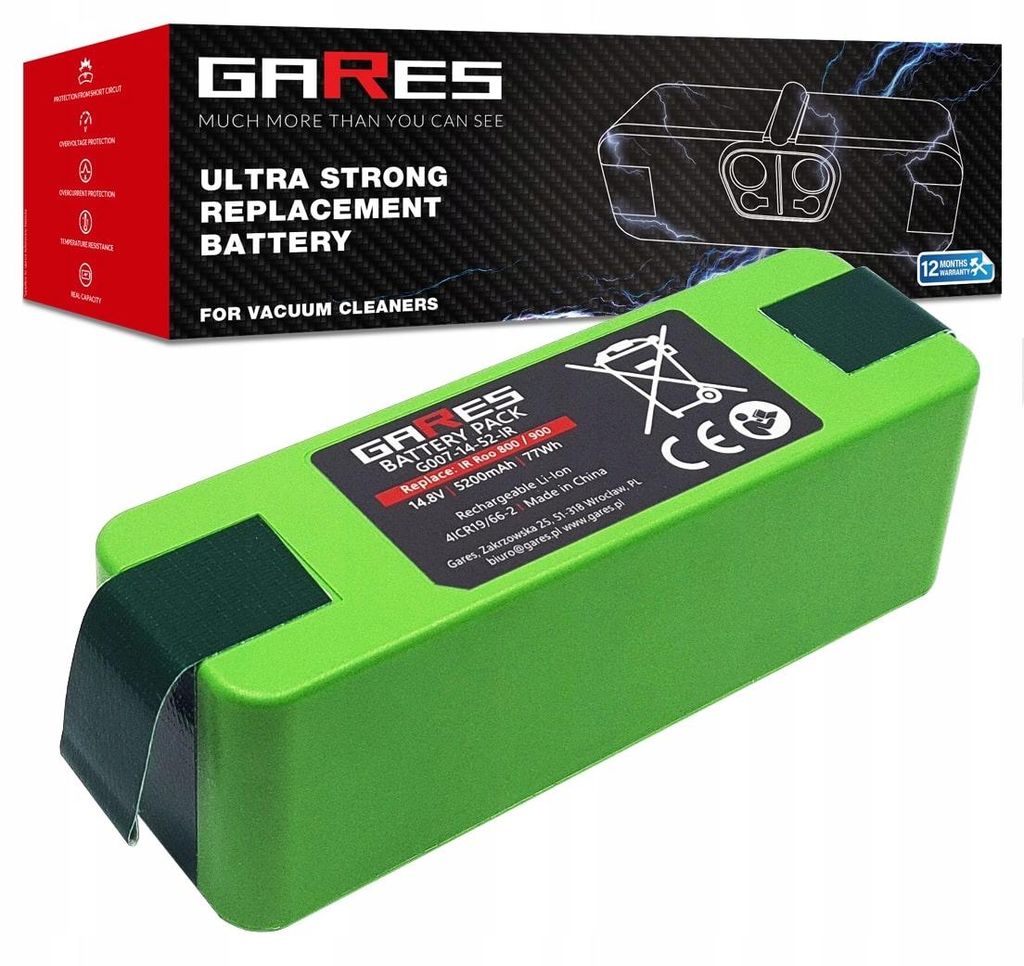 GARES Akku Batterie für iRobot Roomba 800 880 866 900 980 | 14,8V 5,2Ah | Verstärkte Serie Hochleistung | Gares