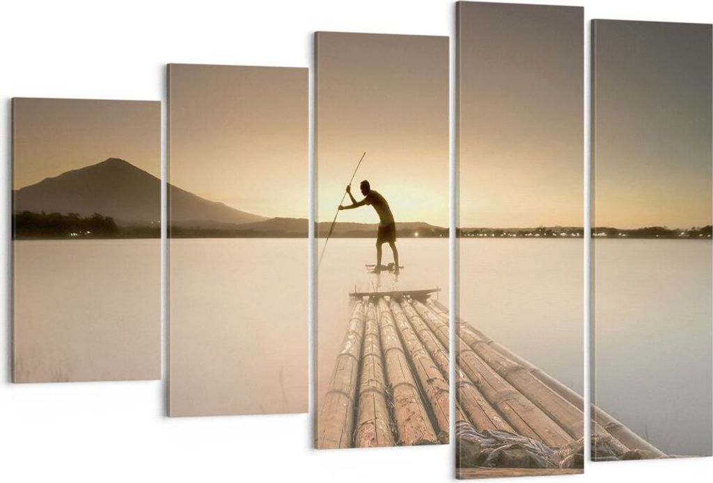 Bild auf Leinwand - Leinwandbild - 5 Teile - Floß Westen die Sonne - 150x100cm - Wand Bild - Wanddeko - Wandbilder - Leinwanddruck - Bilder - Wand...