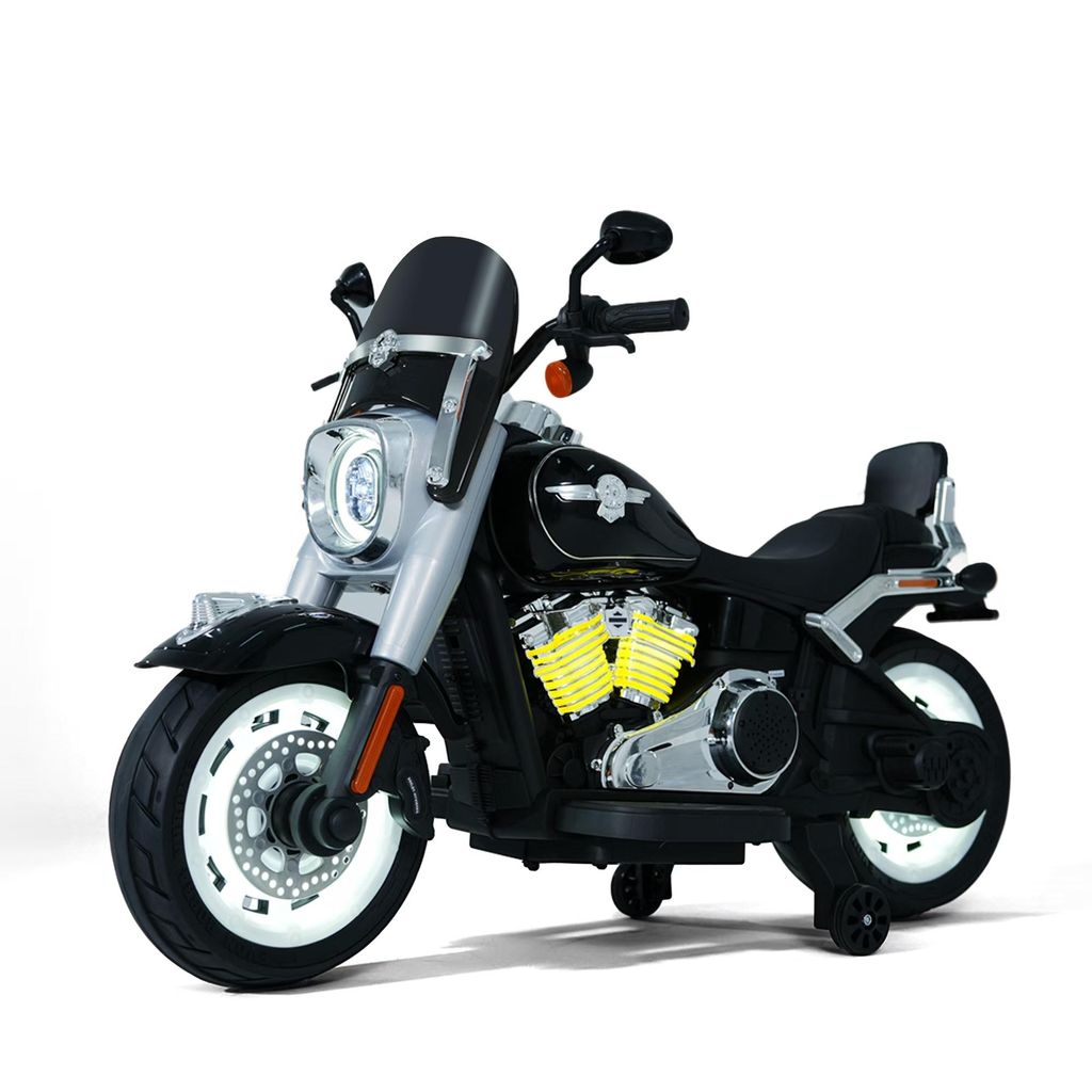 XXL Elektro-Kindermotorrad Kinderfahrzeug Kinder Motorrad für Kinder bis 8 Jahren 12V – 55W Motor, LED, USB, Bluetooth Schwarz (BJML818 )