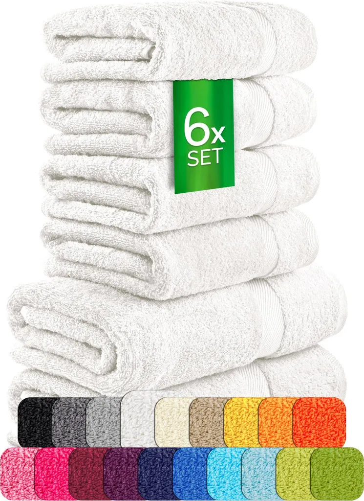 Asciugamani Bagno Carli 100% Cotone 500 GSM Bianco | Set Doccia 6 Pz