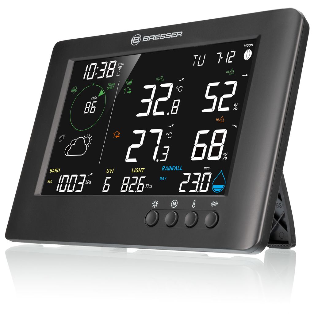 A digital weather station displaying various weather data.