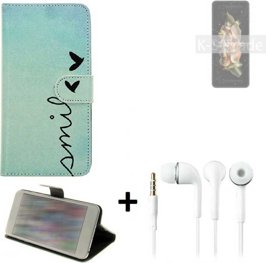 K-S-Trade Schutz Hülle Handy Hülle kompatibel mit Samsung W23 Flip 360° Wallet Case Schutz Hülle ''smile'' inkl. Ohrstöpsel Smartphone cover