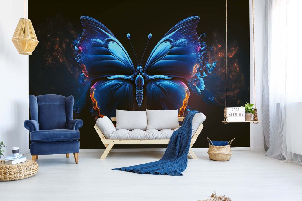 Vlies Fototapete Blauer Schmetterling 375 x 250 cm (inkl. Kleister) - Künstliche Intelligenz