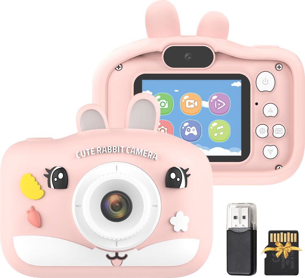 1080P-Digitalkamera fuer Kinder, digitale Videokamera fuer Kinder, Doppelobjektiv, 2,0-Zoll-IPS-Bildschirm, 8-facher Zoom, Selfie-Timer, OTG, Musik...
