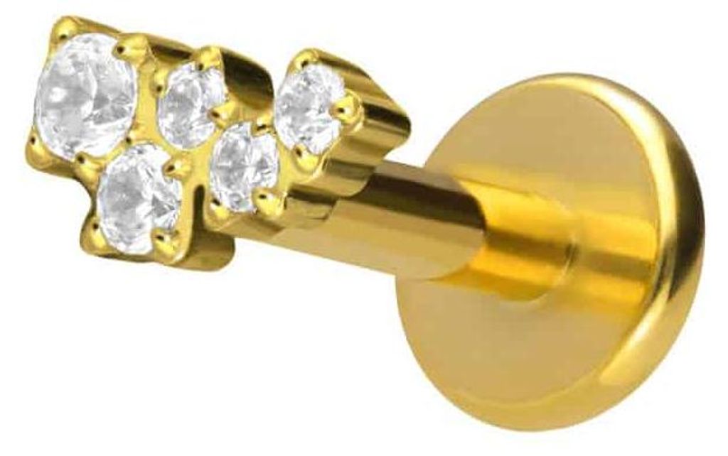 Ohrpiercing, Nasenpiercing Titan Labret mit Push Fit KRISTALLWOLKE Gold Stablänge: 5mm | Stabstärke: 1,2mm