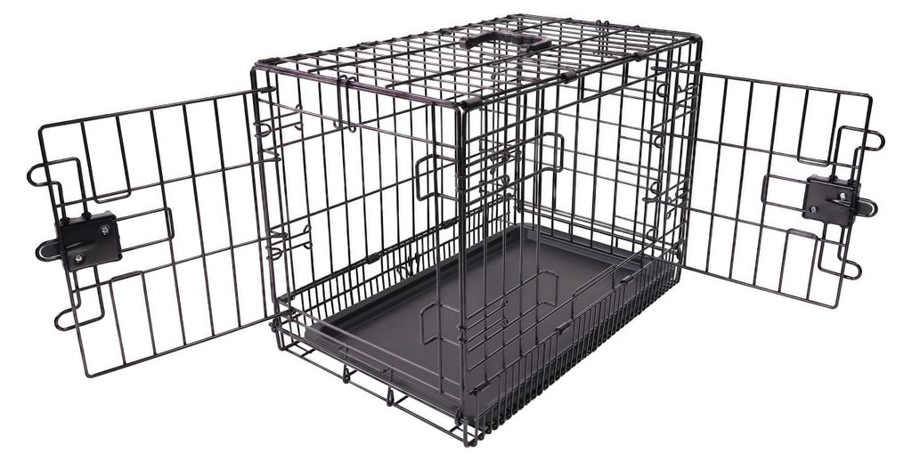 Amazon Basics Hundekäfig, Metall, Doppeltür, Schwarz, L 61 x B 46 x H 49 cm