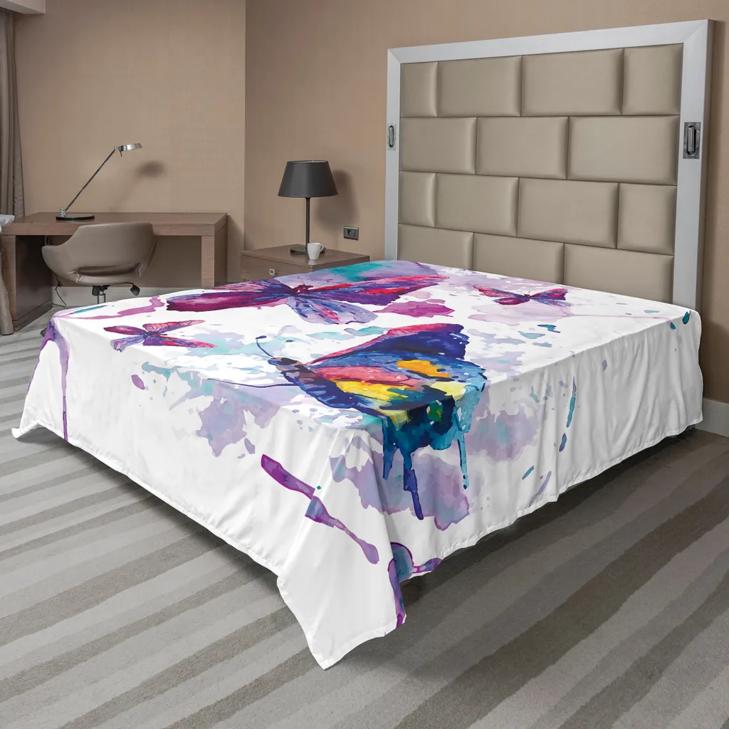 ABAKUHAUS Drap de lit Papillon Aquarelle Art 260x228 cm Multicolore