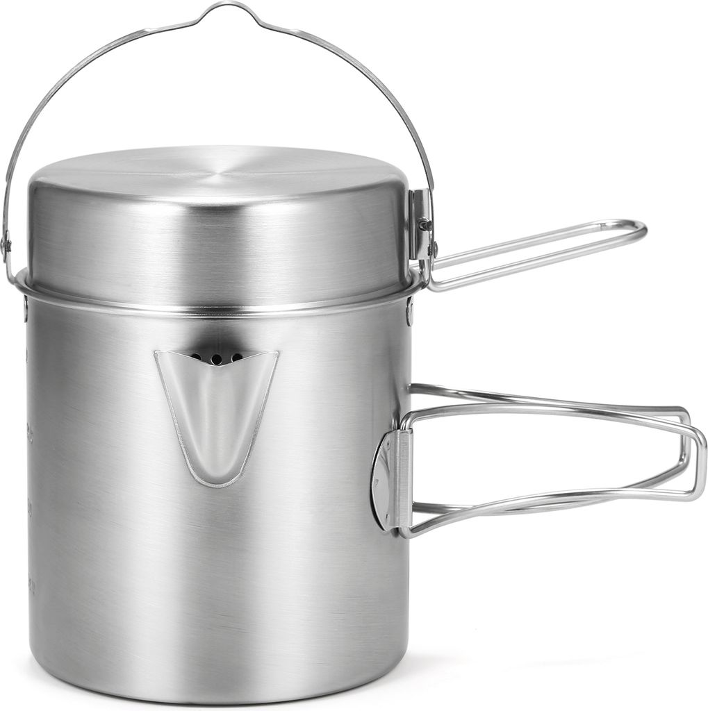 Camping Topf 1L Edelstahl Tasse Topf Faltbare Camping Kochtopf mit Deckel und klappbarem Griff Outdoor Geschir Kochgeschirr für Camping Wandern