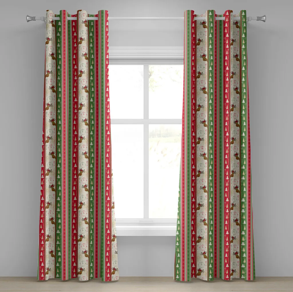 Rideaux Décoratifs de Noël à Motifs Sapins et Cerf en 2 Panneaux 280cm