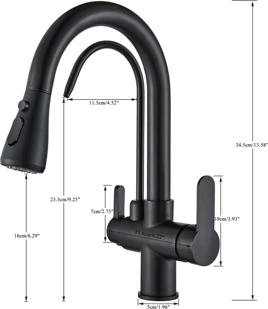 Rubinetto da cucina ARI a 3 vie estraibile nero-oro in ceramica - 12