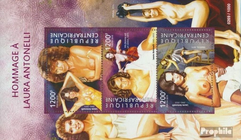 Briefmarken Zentralafrikanische Republik 2015 Mi 5541-5543 Kleinbogen (kompl. Ausgabe) postfrisch Laura Antonelli