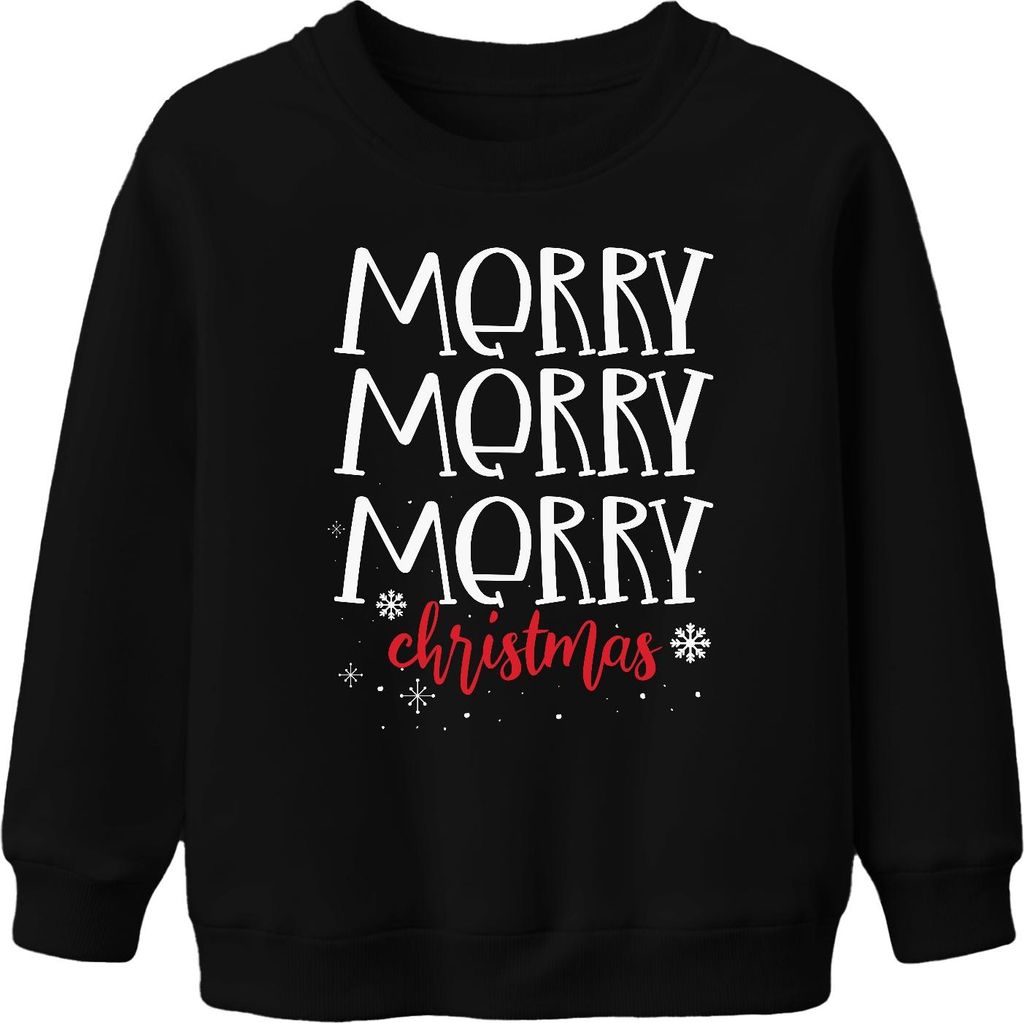 Merry Merry Merry Christmas - Weihnachten Weihnachtsgeschenk Christmas Uni Kinder Weihnachtspullover, Schwarz, 152