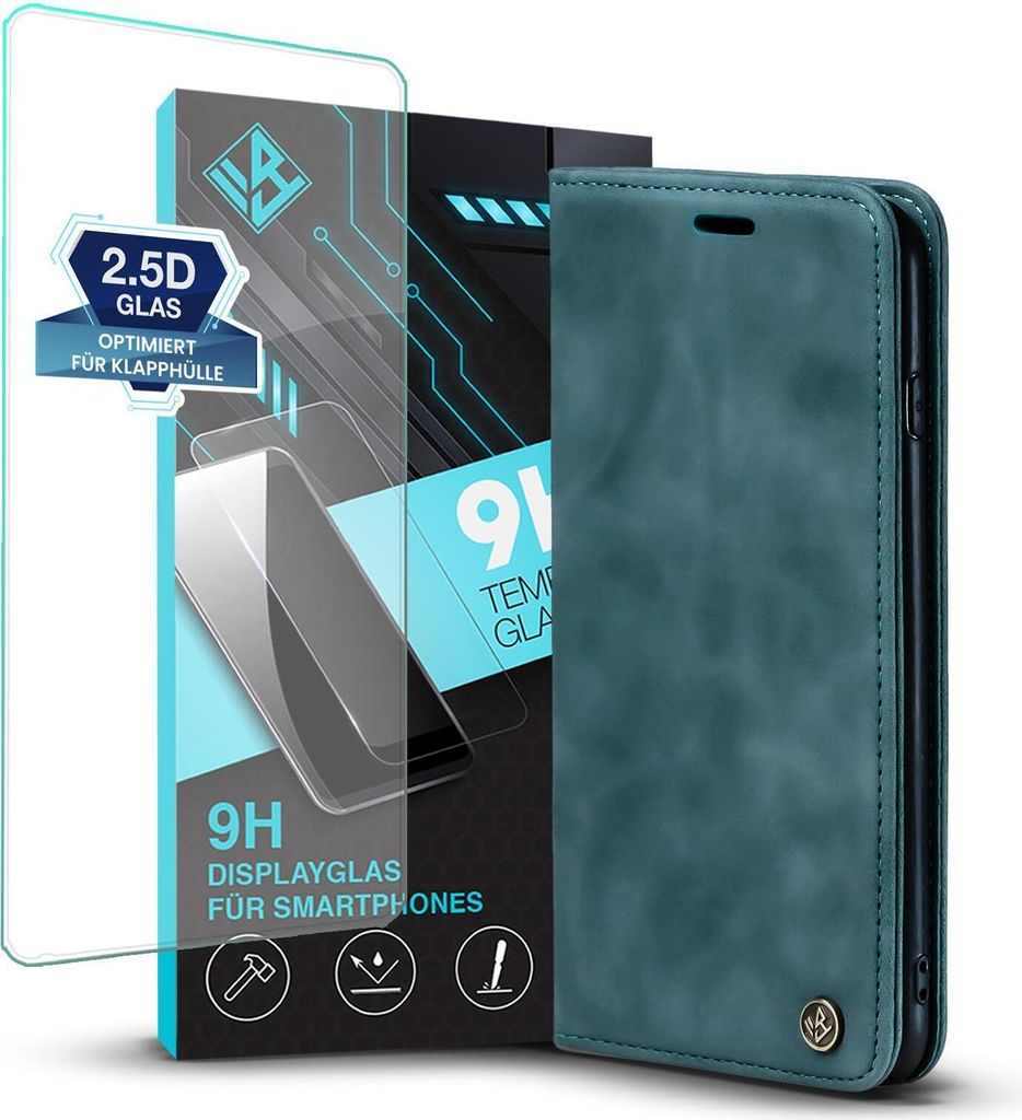 Handy Hülle für Nokia G22 mit 9H Displayglas Klapphülle Bookcase Flip Cover Handy Tasche Etui Farbe: Petrol