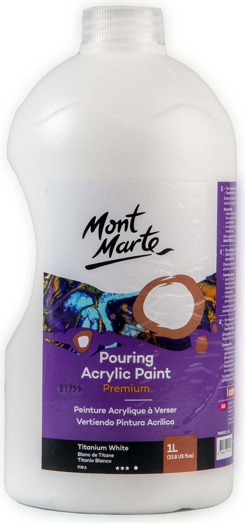 MONT MARTE PREMIUM Pouring Acrylfarbe, Gieß-Acryl - Weiß 1 L - mit Klappverschluss, lichtecht - bereits mit Pouring Medium vorgemischt