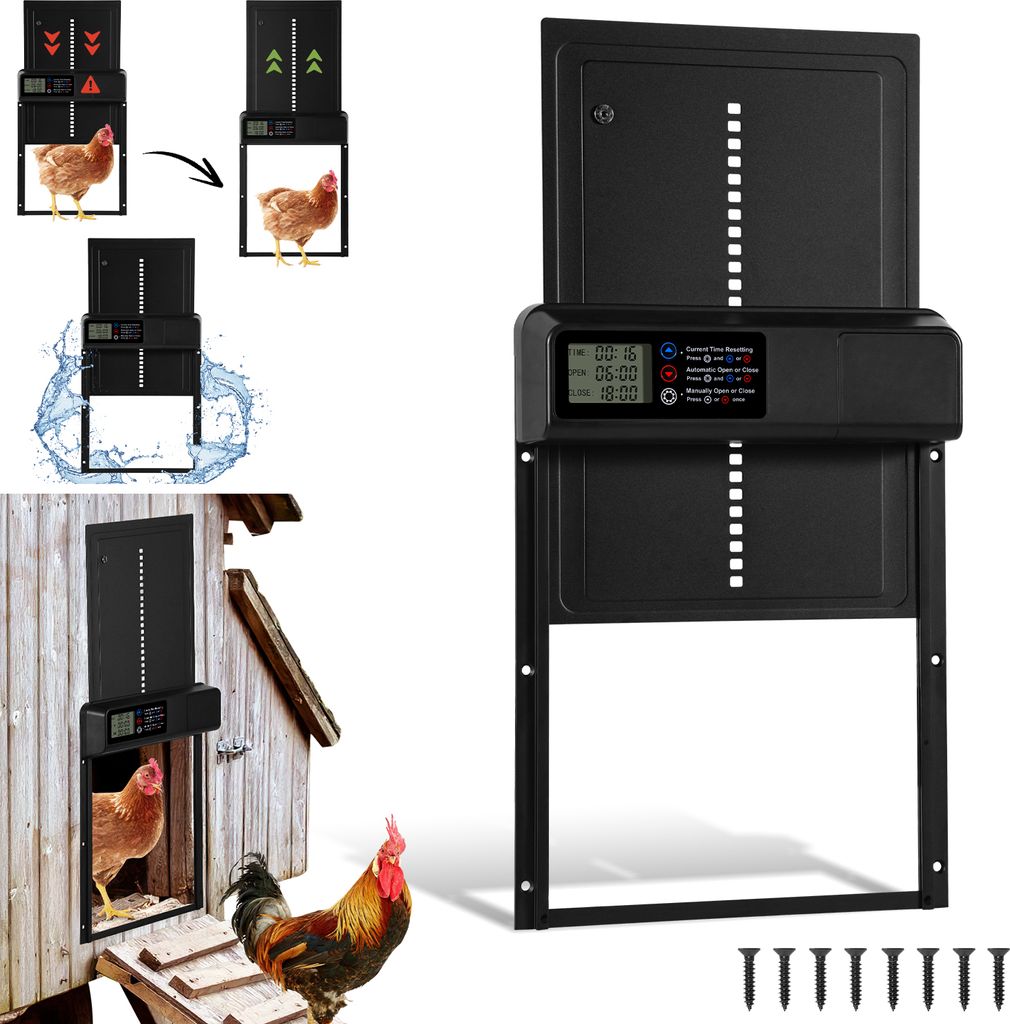 Jayseuw Automatische Hühnerklappe mit Zeit/Handmodus, Aluminiumlegierung automatische Hühnerklappe, elektrische Hühnertür kältetauglich | LCD ...