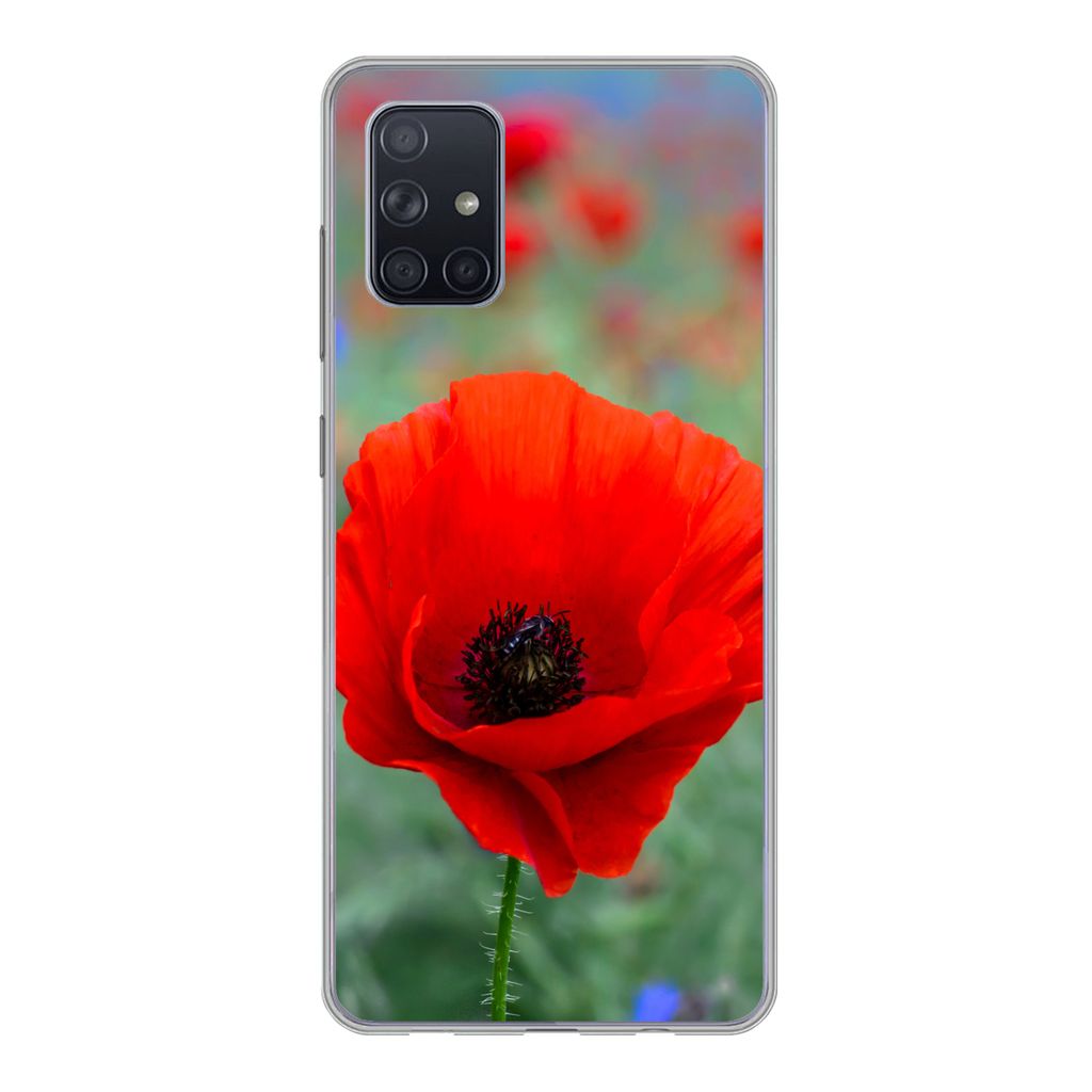 MuchoWow Handyhülle Schutzhülle Hülle für Samsung Galaxy A51 5G Lila und rote Mohnblumen auf einer Wiese Silikon Softcase Handy Hülle - Abbi...