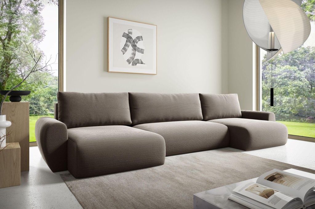 Wohnlandschaft Schlafsofa GALAN Stoff Poso Hellbraun