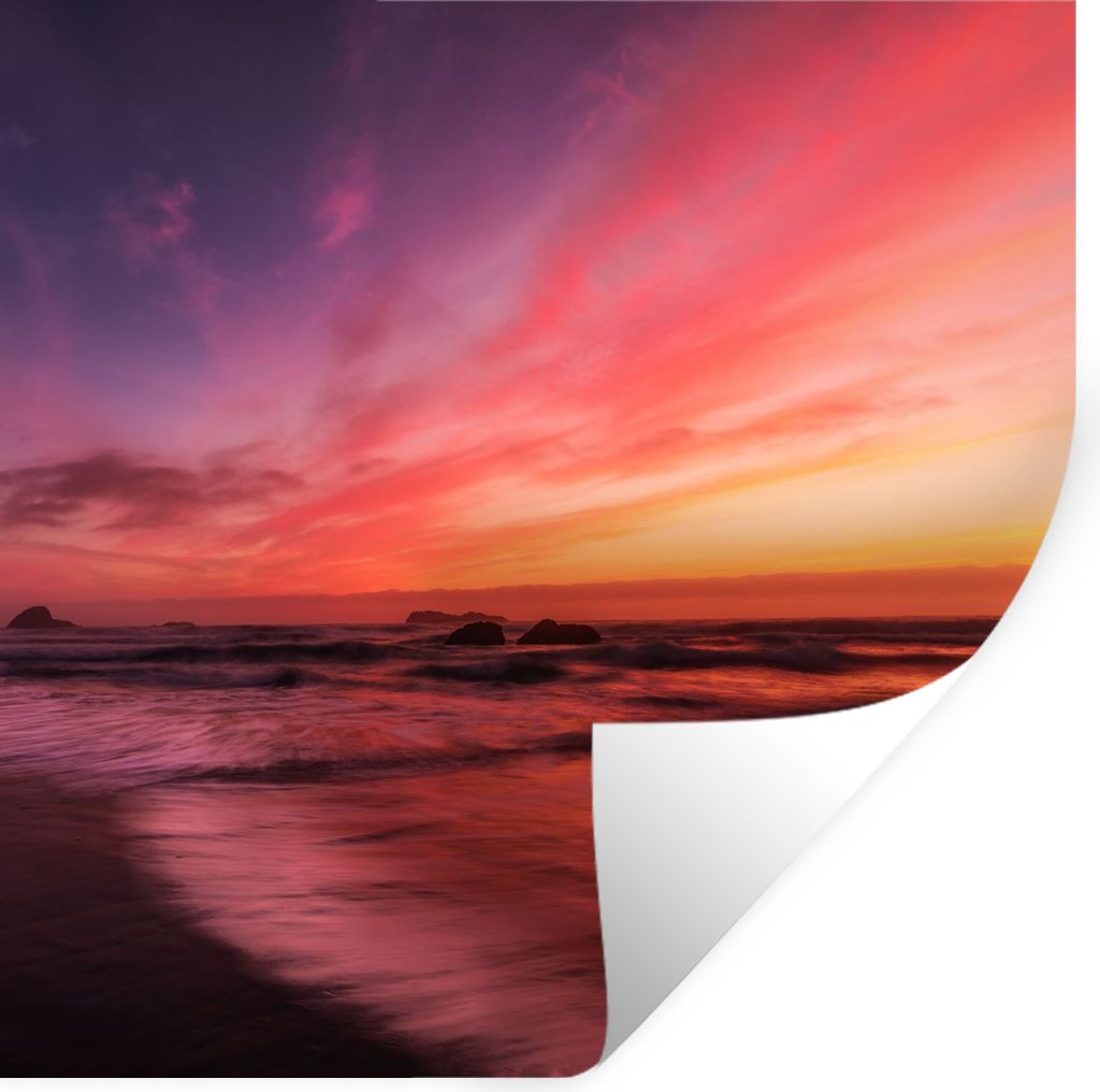 MuchoWow Wandtattoo Wandsticker Wandaufkleber Strand - Meer - Natur - Abend 80x80 cm Selbstklebend und Repositionierbar - Wierderverwendbar - Sel...