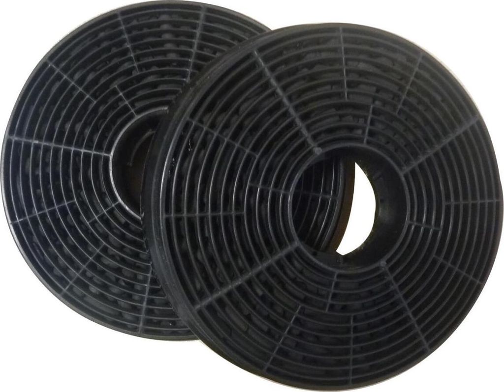 Two black activated carbon filters for a range hood.