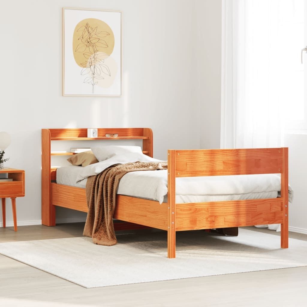 Maison Exclusive - Massivholzbett ohne Matratze Wachsbraun 75x190 cm Kiefernholz