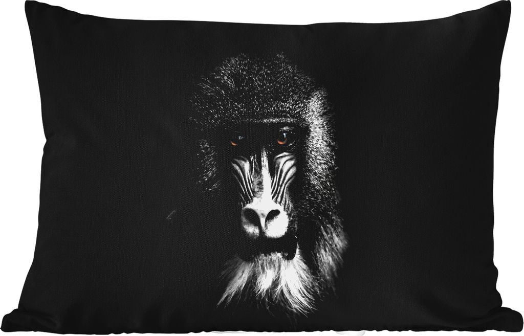 MuchoWow Outdoor Kissen - Affe - Tiere - Augen - Braun - Schwarz und weiß - 50x30 cm - Wetterfest - Lounge Kissen - Sofa kissen - Wohnzimmer Dek...