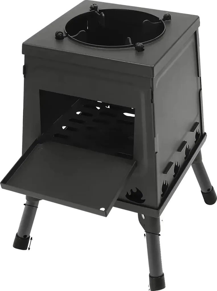 Poêle à bois portable noir anti-fumée pour chauffage camping rapide