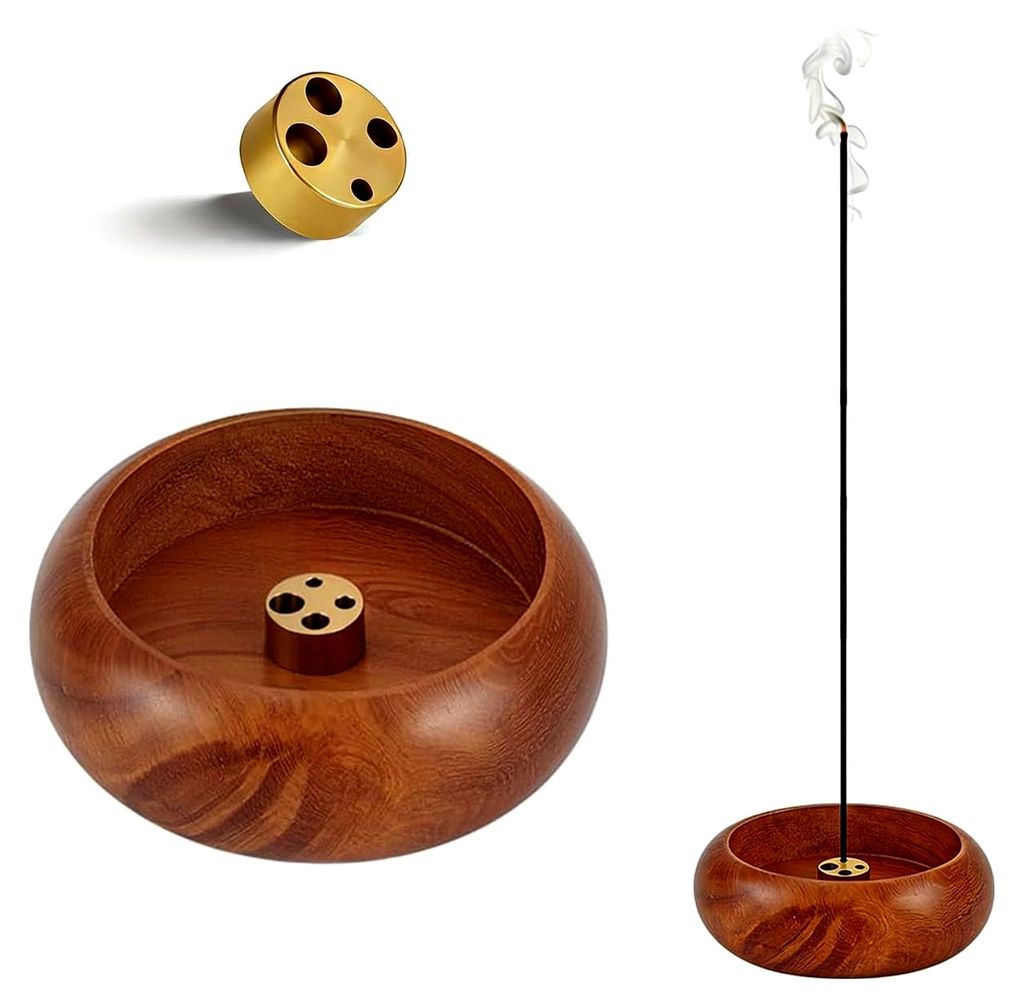 Tragbarer Räucherstäbchenhalter aus Rosenholz mit 4 Löchern für Zuhause, Schlafzimmer, Büro, Yoga und Meditation (6×2,3 cm)