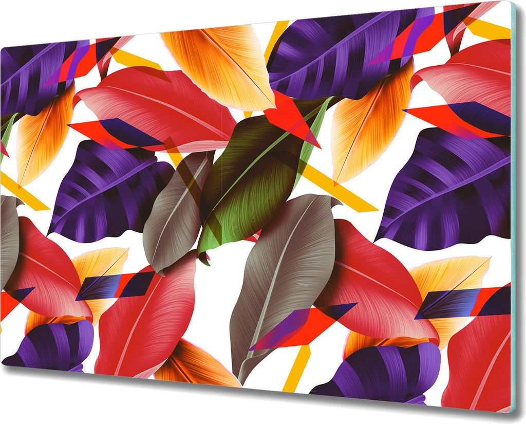 Herd-Abdeckplatte Glas Schneidebrett Ceranfeld-Abdeckung - 80x52 cm - Abstrakte Blätter