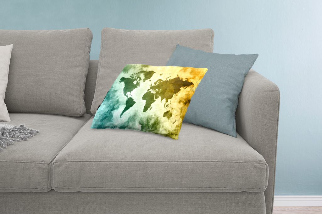 MuchoWow Zierkissen Sofakissen Wohnzimmer Dekokissen 60x40 cm Weltkarte - Grün - Blau - Kopfkissen - Polster mit Foto