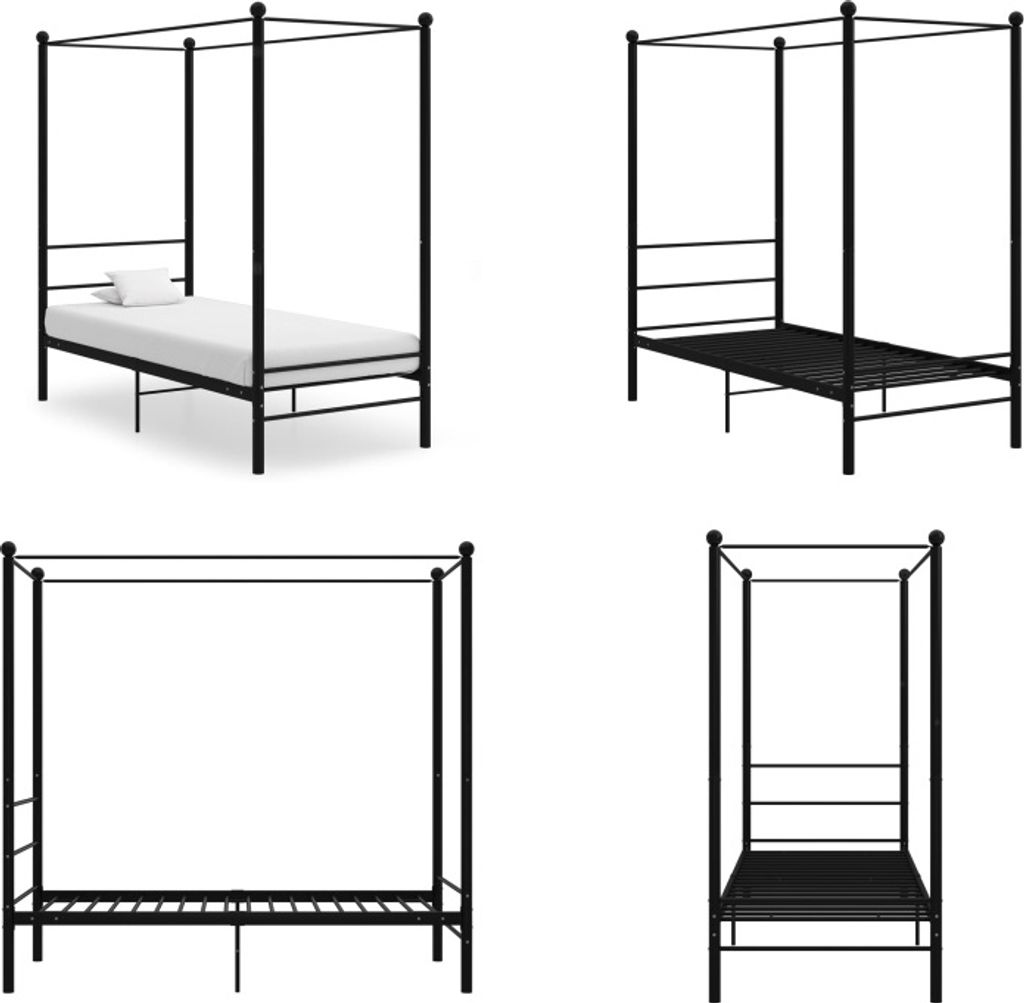 vidaXL Himmelbett Schwarz Metall 100x200 cm - Bettrahmen - Metall-Bettrahmen - Bett - Betten