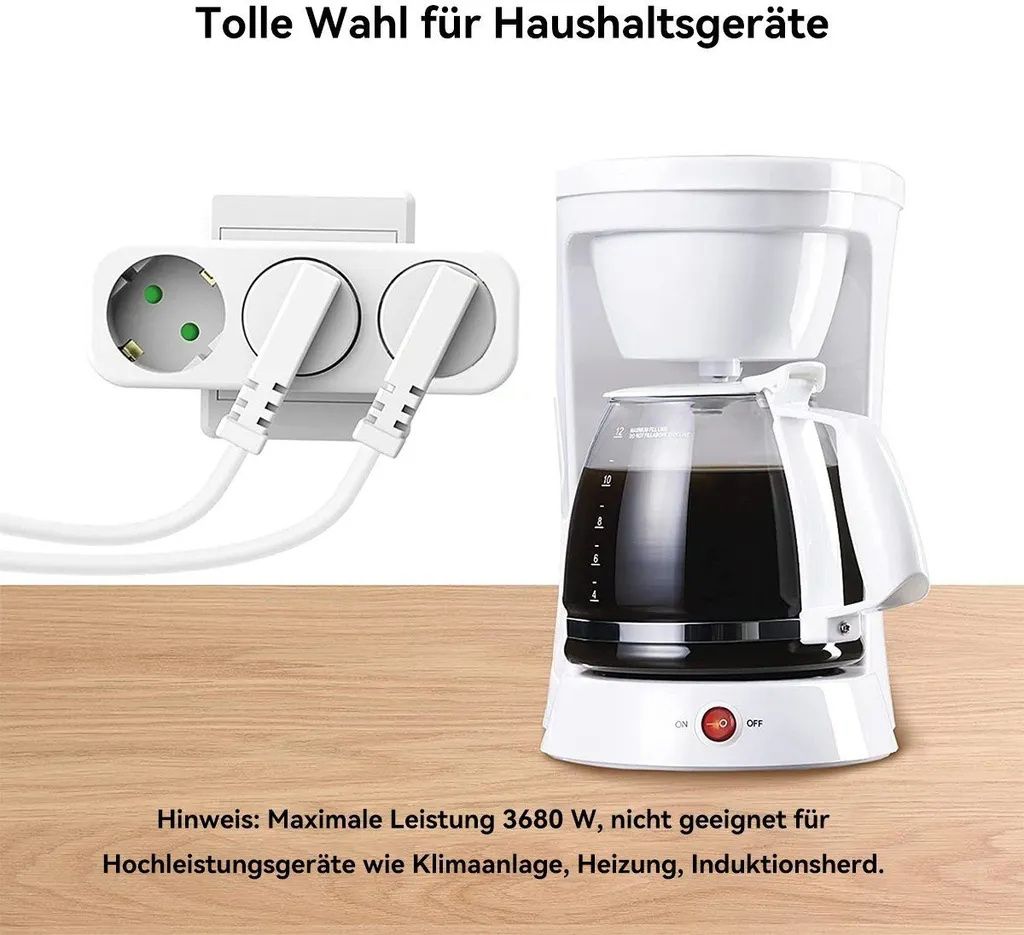 2X 3-Fach EU Steckdosenadapter,3-fach Rund Mehrfachstecker Produktbild 2