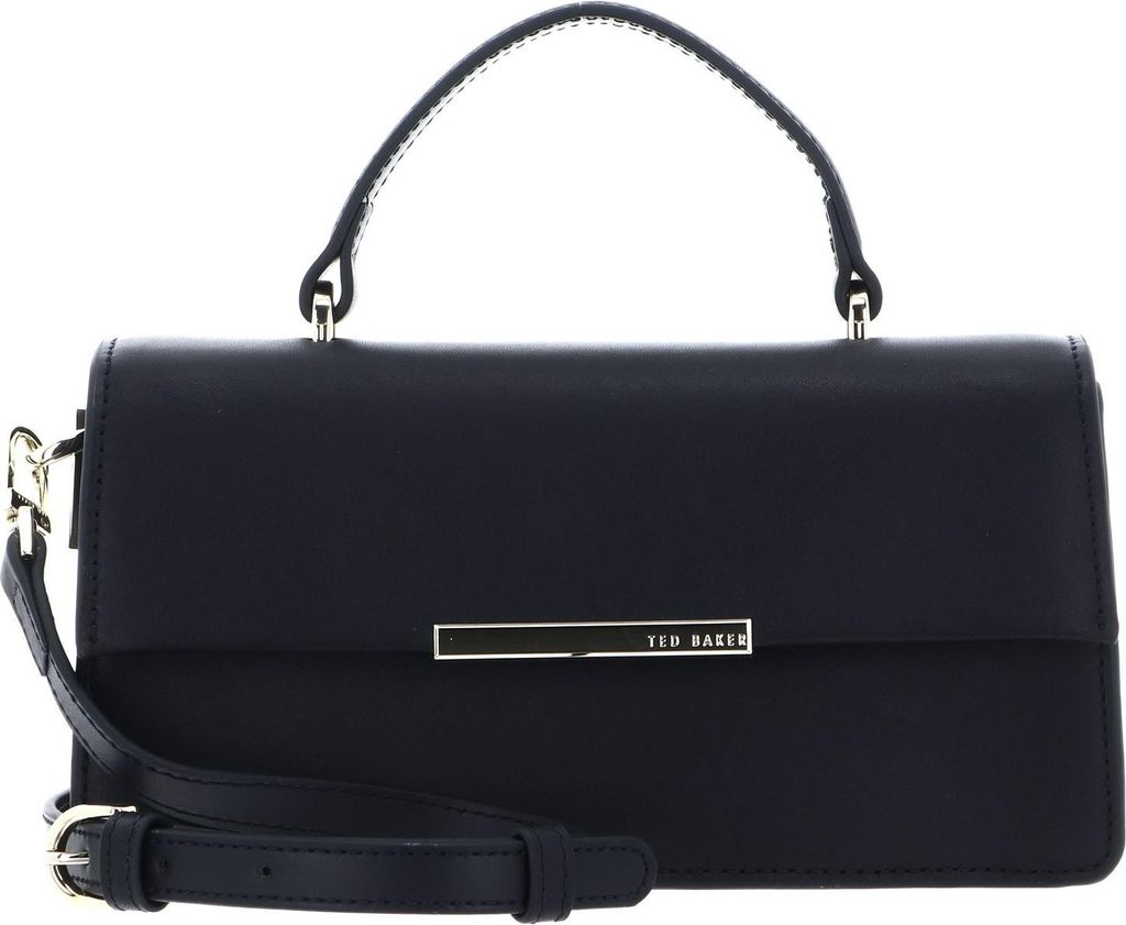 Ted Baker Leder Umhängetasche Handtasche Rhaae Bar Detail Elongated Top Handle Bag Navy dunkelblau