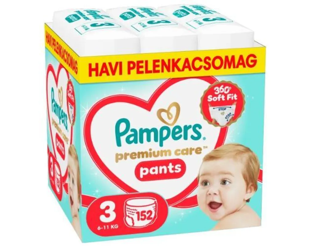 Anti-Irritation : Couches Pampers Premium Care Taille 3 (6-11 kg) 152 Pièces
