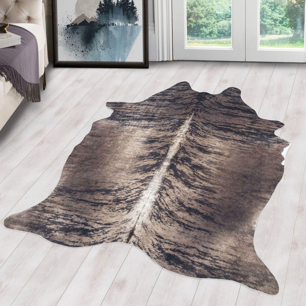 Carpetsale24 Kunstfell Teppich Fellimitat Rinderfell Kuhfell Zebrafell Tigerfell Waschbarer Teppich Kaminteppich Digitaldruck Grösse: 150x200 cm