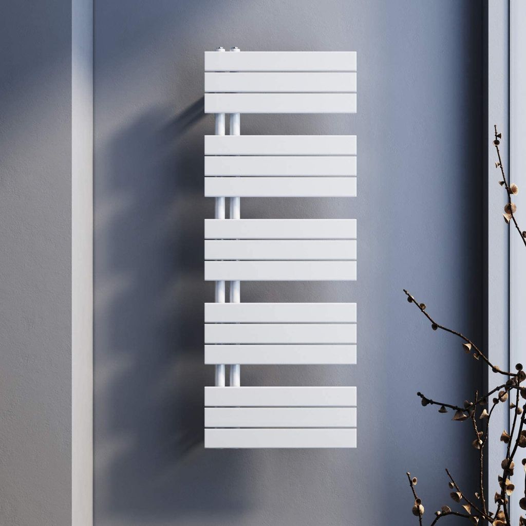 SONNI Badheizkörper 1314x500mm Handtuchtrockner Heizung Weiß Flach Design Hantuchwärmer Bad Mittelanschluss seitlich 1160 Watt