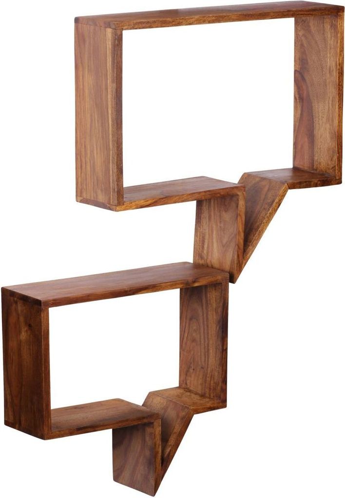 2er Set Wandregale MUMBAI Massivholz Sheesham Holzregal Landhaus-Stil Hängeregal Echt-Holz Wandboard Natur-Produkt