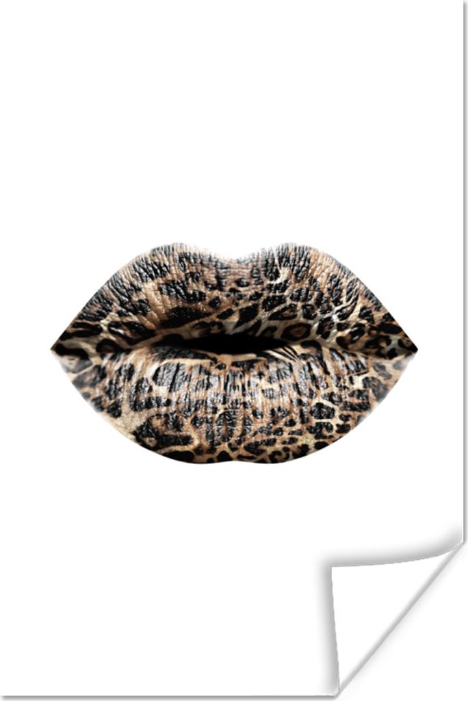 MuchoWow Poster Lippen - Tigerdruck - Weiß 20x30 cm - Papierdruck