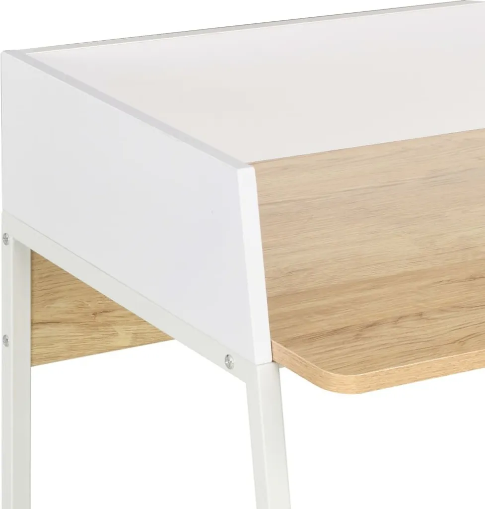 Bureau bicolore blanc et chêne 90x60 cm structure robuste et moderne - 5