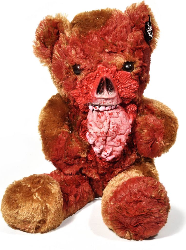 Zombie Teddy Hirn – Gruseliger Plüschbär mit freiliegendem Gehirn aus Latex, Perfektes Halloween Kuscheltier für Kinder & Horror Fans