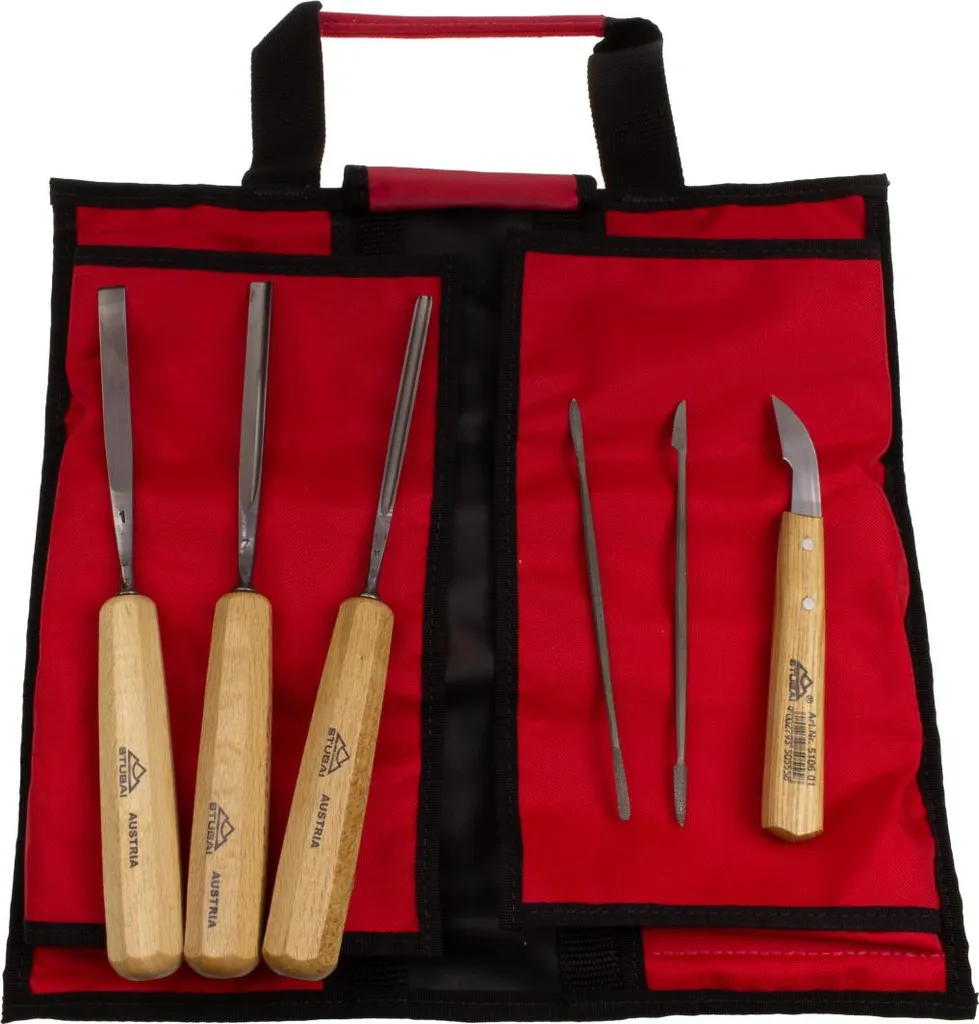 Set de Sculpture Bois Stubai avec Ciseaux Creux, Râpes et Trousse Pro