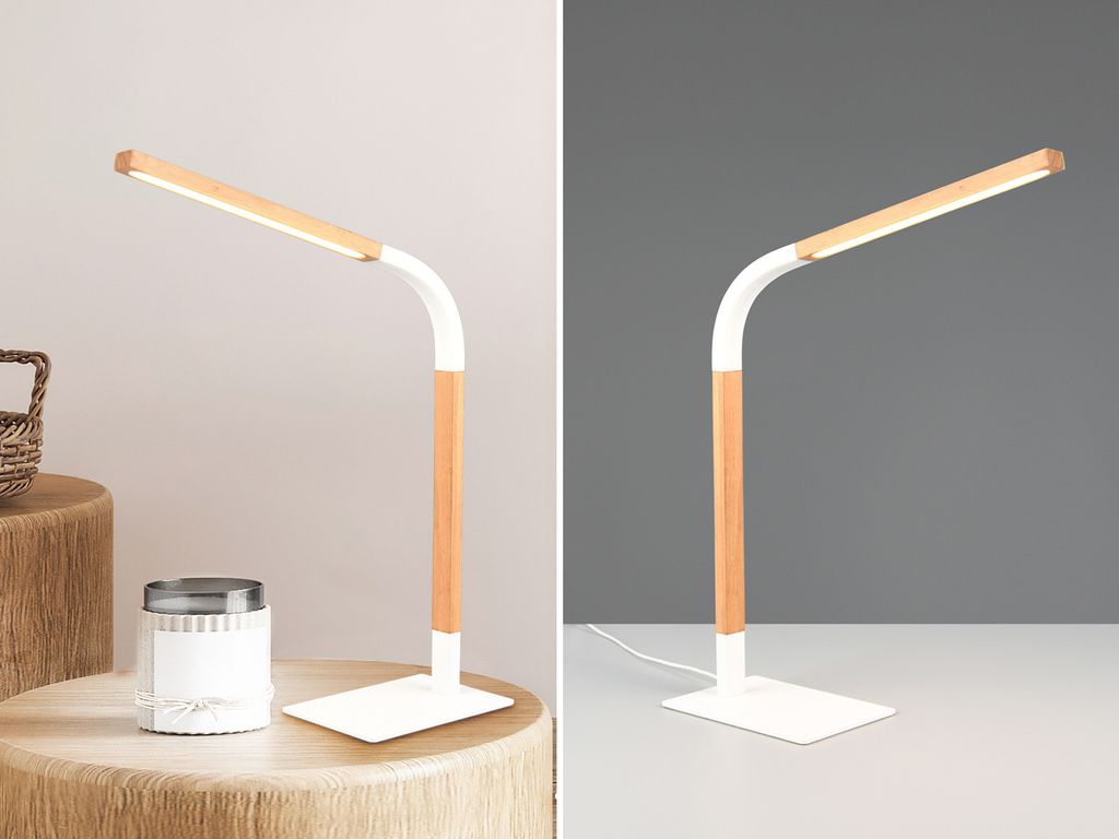 LED Schreibtischleuchte Weiß Holz 42cm