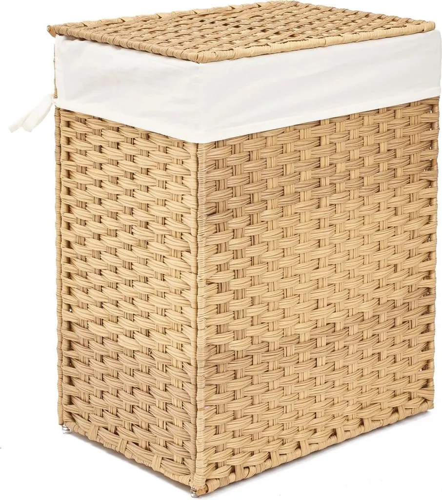 Grand panier à linge en bois 90 litres SAT NARUR avec couvercle plat