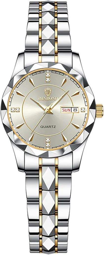 Orologio Donna Design Diamante Acciaio Inox Calendario Quarzo 3ATM