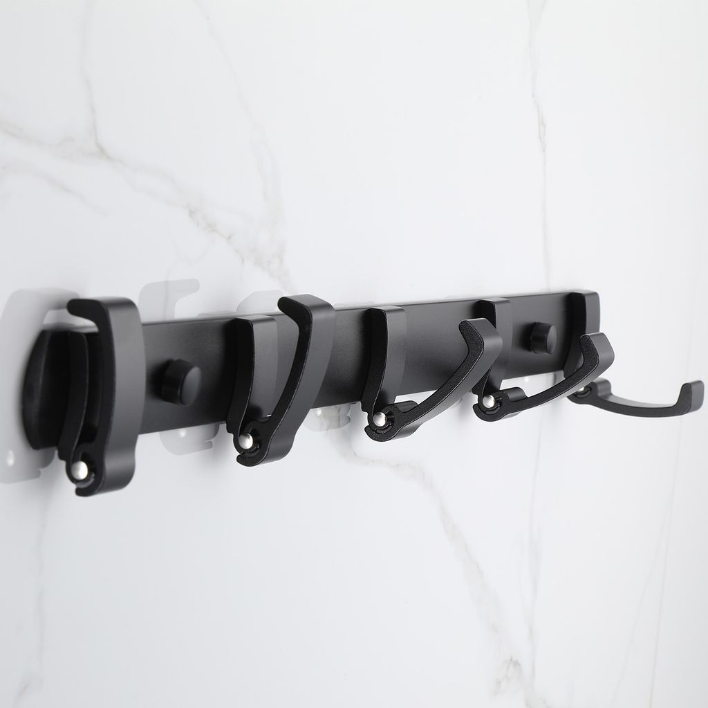 S'AFIELINA Kleiderhaken Wand Schwarz Faltbare Garderobenleiste mit 5 Beweglichen Haken für Jacken, Mäntel und Handtaschen